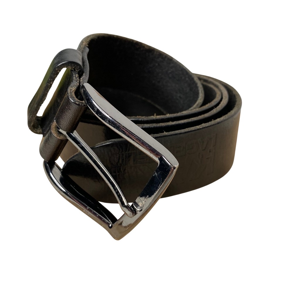 KARL LAGERFELD Mens Black Leather Belt Silver Buckle Size 105/40‎